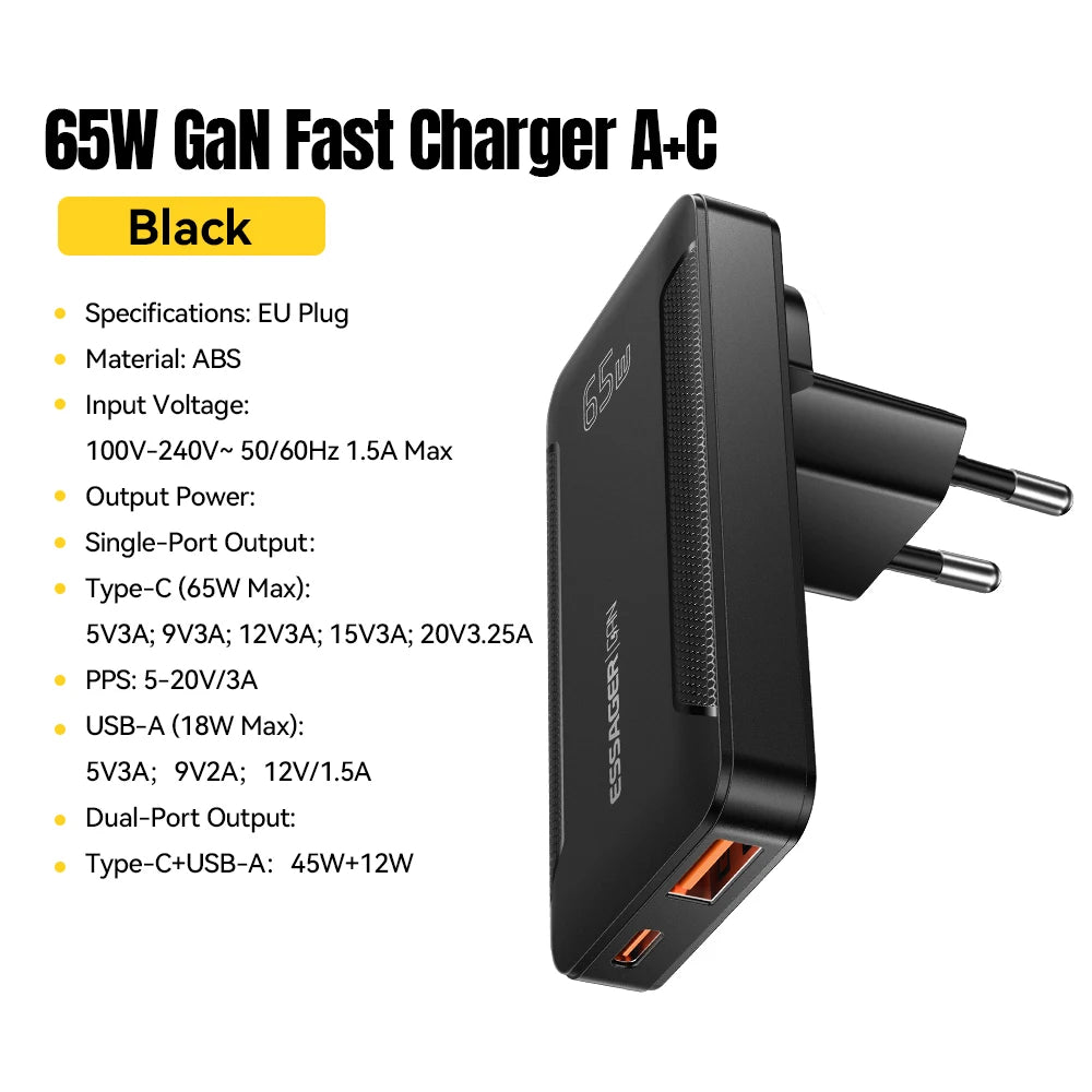 Essager Ultra Thin 65W GaN pro Travel Charger.