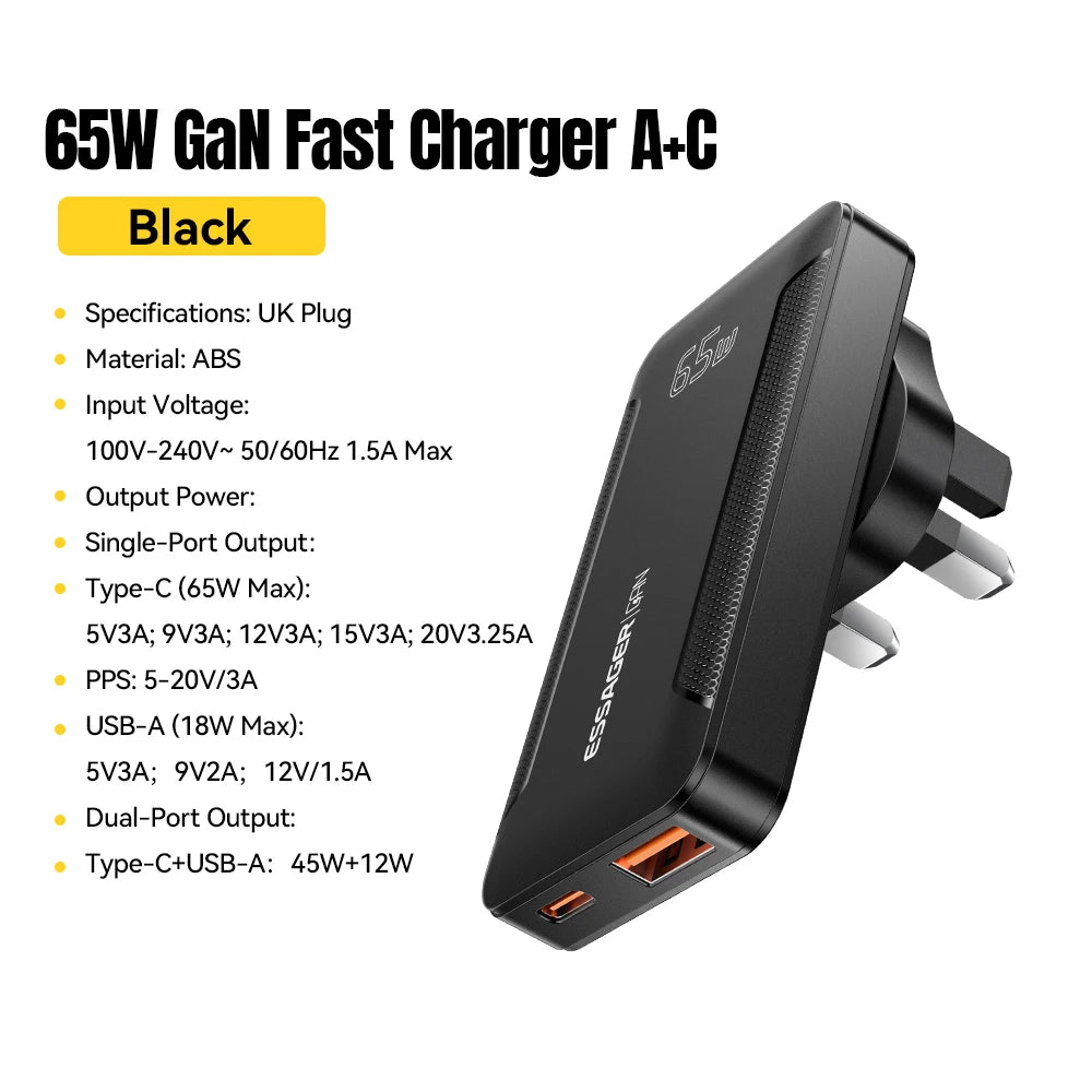 Essager Ultra Thin 65W GaN pro Travel Charger.