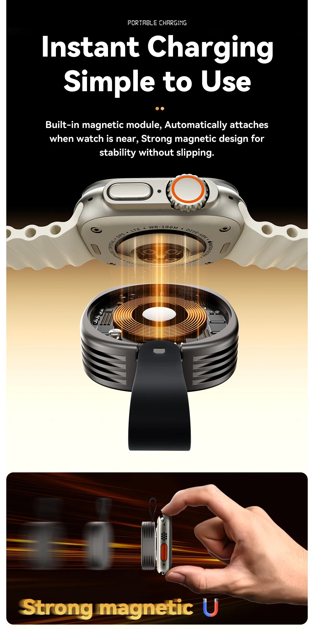 شاحن لاسلكي مغناطيسي Essager لساعة Apple Watch (الإصدارات 2 حتى 8 وSE)
