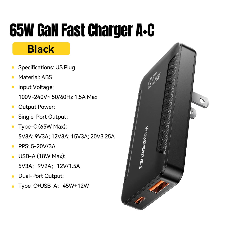 Essager Ultra Thin 65W GaN pro Travel Charger.