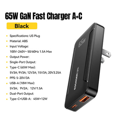 Essager Ultra Thin 65W GaN pro Travel Charger.