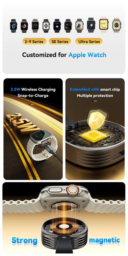 شاحن لاسلكي مغناطيسي Essager لساعة Apple Watch (الإصدارات 2 حتى 8 وSE)