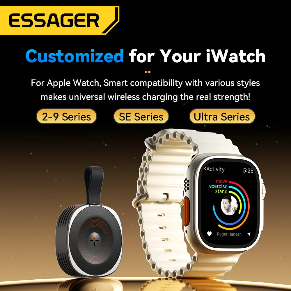 شاحن لاسلكي مغناطيسي Essager لساعة Apple Watch (الإصدارات 2 حتى 8 وSE)