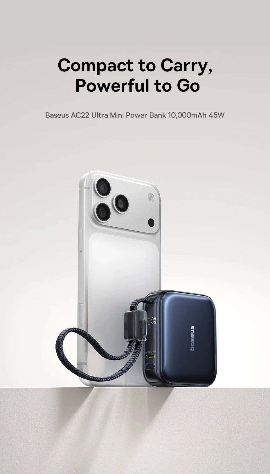 Baseus 45W Mini Power Bank 10000mAh Built-In USB-C Cable