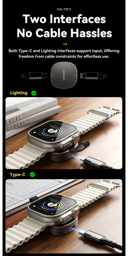 شاحن لاسلكي مغناطيسي Essager لساعة Apple Watch (الإصدارات 2 حتى 8 وSE)