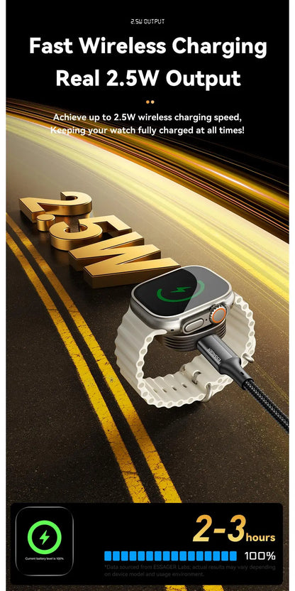 شاحن لاسلكي مغناطيسي Essager لساعة Apple Watch (الإصدارات 2 حتى 8 وSE)