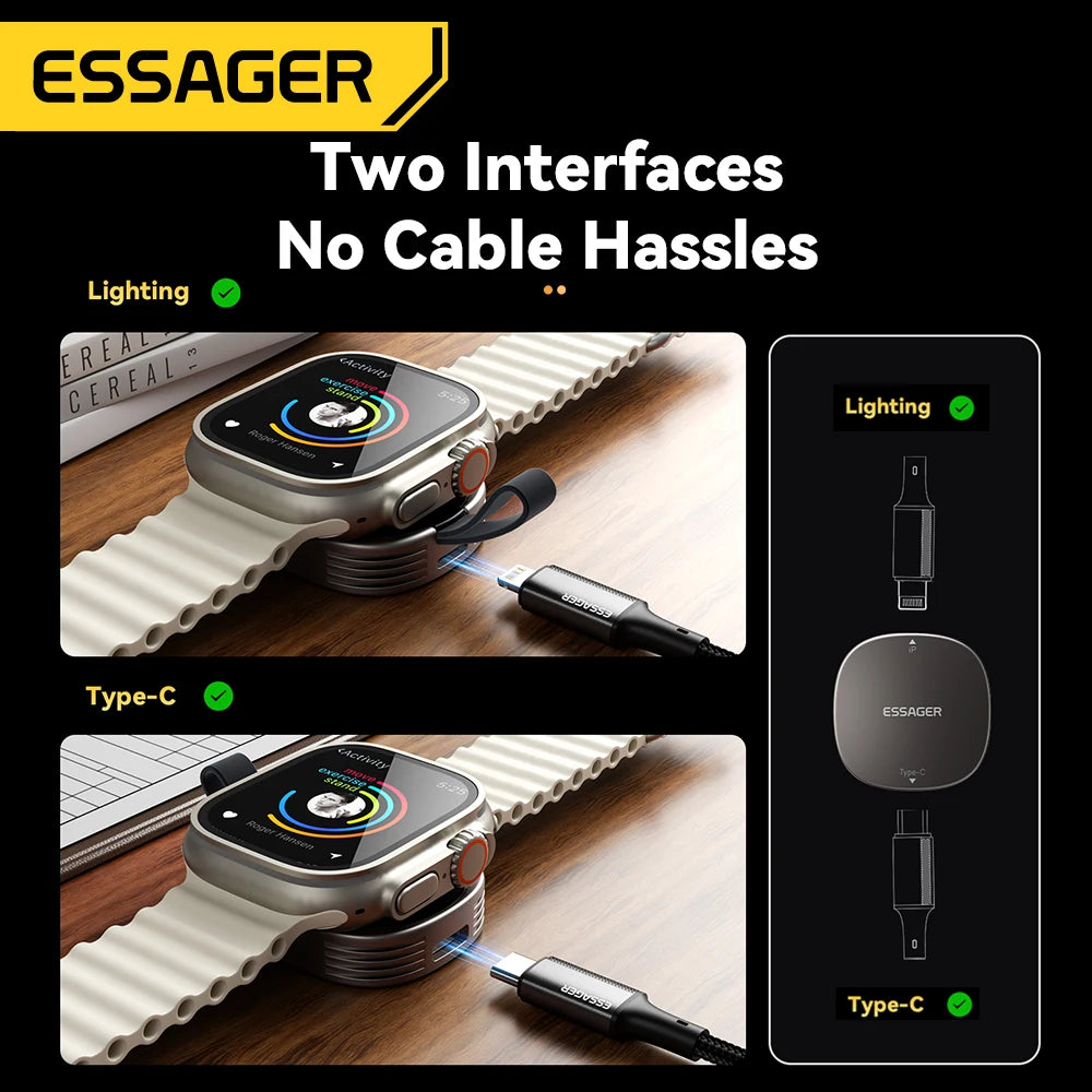 شاحن لاسلكي مغناطيسي Essager لساعة Apple Watch (الإصدارات 2 حتى 8 وSE)